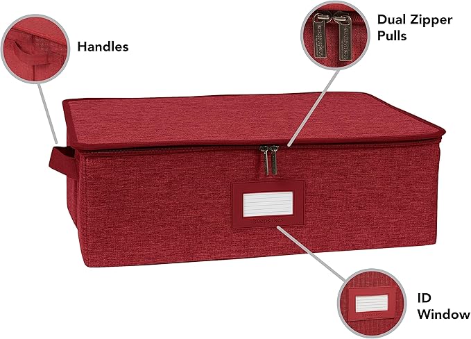 Covermates Keepsakes Zip-Top Storage Box Set, 3 Pack Heavy Duty Polyester Organizer Bins, Stackable Design, ID Window, Reinforced Handles, Closet Home Storage, Red Heather