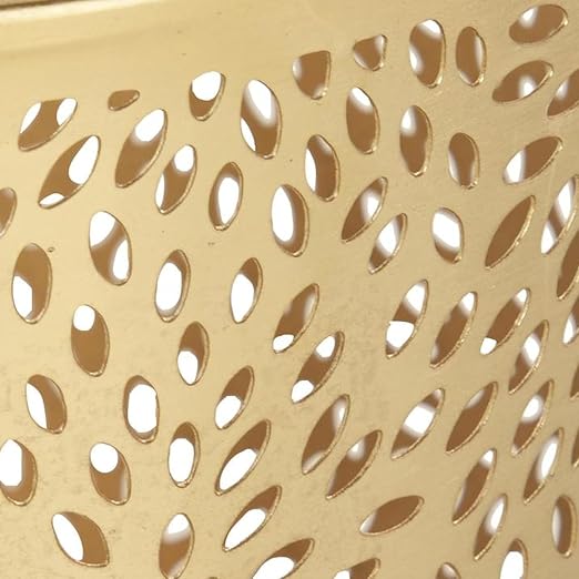 CosmoLiving by Cosmopolitan Metal Small Waste Bin with Laser Carved Floral Design, 9" x 9" x 10", Gold | Office Bathroom Floral Waste Basket With Laser Carved Design Office Wastebasket Waste Bin