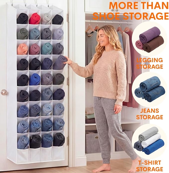 Ofiray-home 30-40 Pairs Over the Door Shoe Organizer | Large & Deep Pockets, Fits Boots, Sneakers or Larger Shoes, Space-Saving Hanging Shoe Rack