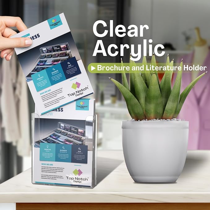Acrylic Brochure Holder for Wall Mounting, Clear Display for 8.5" x 11" Flyers, Literature Holder for Magazines, Pamphlets, Menus, Includes Screws & Plastic Anchors – Pack of 4