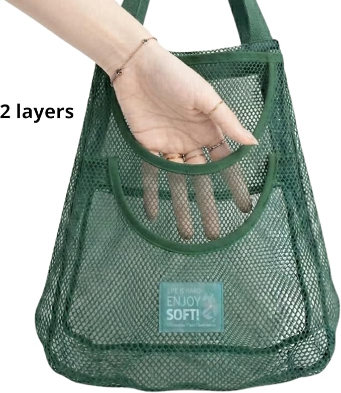 Durable Hanging Mesh Bags for Fruit & Vegetables. Reusable, Breathable Storage for Garlic, Potatoes & Pantry. Eco-Friendly Kitchen Organizer & Decor (1 extra large blue bag)