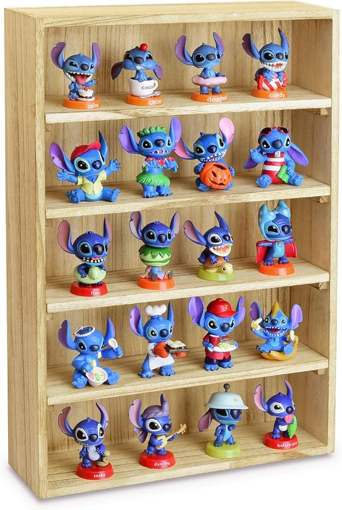 Ikee Design Wooden Wall-Mounted Display Shelves Rack for Collectibles-Figures,Shot Glasses, Spice Can,Cosmetics or Perfume-5 Adjustable Height Shelves,Space-Saving,Oak Color