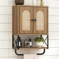 RUSTOWN Rattan Bathroom Wall Cabinet, Boho Over The Toilet Storage Cabinet | Arched Rattan Doors, Modern Medicine Cabinet, Adjustable Shelves, Towel Bar, Rustic Oak