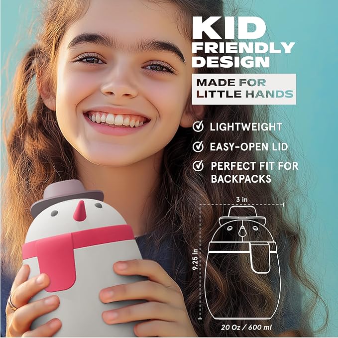 asobu Bestie Foodie Kids Insulated Food Jar – Cute Character Lunch Container for Children, BPA-Free Stainless Steel, Leakproof & Vacuum Sealed, Keeps Food Hot or Cold, Easy to Clean, 16oz