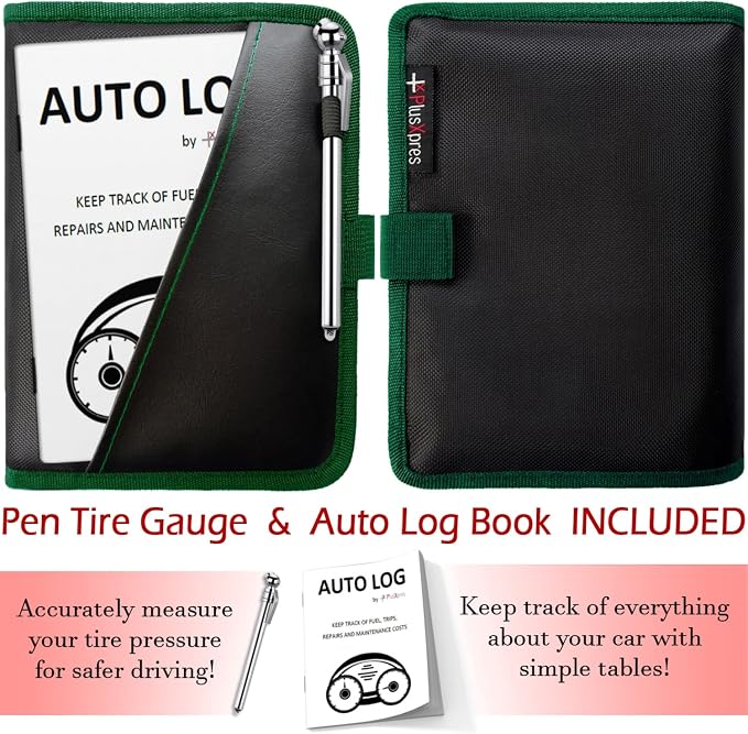 PlusXpres Glove Box Compartment Organizer - Car Document Holder - Green | Owner Manual Case Pouch, Vehicle Storage Wallet for Registration and Insurance Card, Auto Paperwork Holder, Log Book included