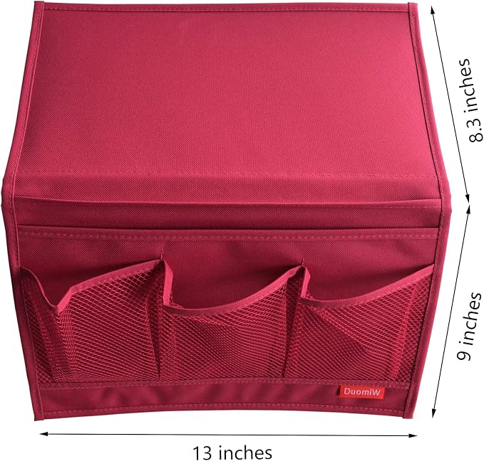 Bedside Storage Organizer, Bedside Caddy, Table Cabinet Storage Organizer, TV Remote Control, Phones, Magazines, Tablets, Accessories (Red)