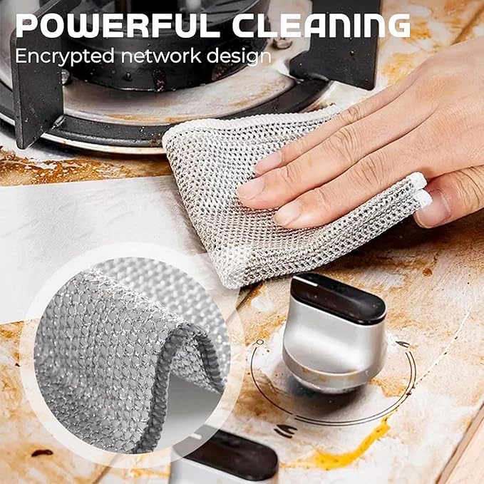 2024 New Multipurpose Wire Dishwashing Rags for Wet and Dry, Non-scratch Wire Dishcloth, Metal Wire Dishwashing Cloth Scrubs Cleans, Reusable Steel Wool Scrubber for Kitchen Cleaning (A-5 Monolayer)