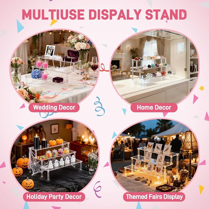 2 Packs Acrylic Display Stand Riser,3 Tier Perfume Organizer Cupcake Stand | Acrylic Pop Shelves Holder,Clear Desk Display Shelf for Figure,Trinket,Collectibles,Dessert Tray Stands for Party Decor-7.9in