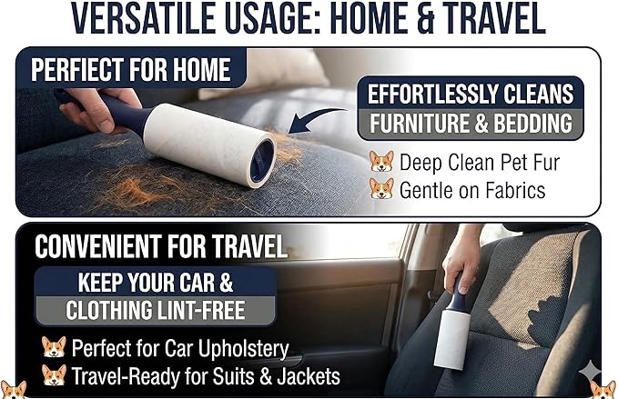 Extra Sticky Lint Roller, 6-Pack 600 Sheets, Pet Hair | Extra Sticky | Cat & Dog Hair | Straight-Cut Sheets | Navy Ergonomic Handles | Clothes | Car Seats | 6 Complete Rollers