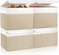 Bagnizer Large 22 Quart Linen Fabric Foldable Storage Bin Cube Organizer Basket with Flip-Top Lid & Handles, Clothes Blanket Box for Home, Office, Closet, Beige & White, 4 Pack 14.6 x 9.5 x 9.5”