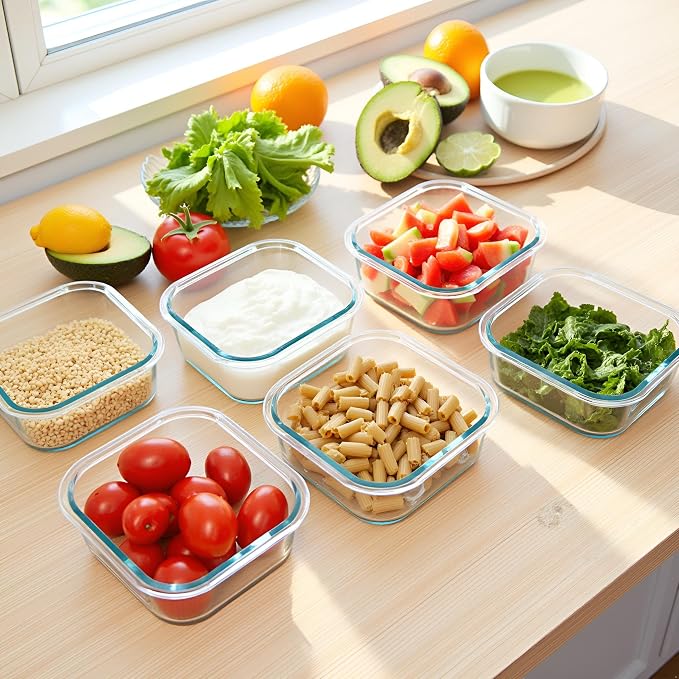 16OZ Square Glass Meal Prep Containers with Lids, 2 Cup Square food Storage Containers, Heat-Resistant BPA-Free Small Glass Food Containers, MicrowaveDishwasherFreezer Safe (4 Pack)
