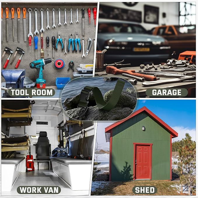 6 Pack 17 Inch Adjustable Extension Cord Holder Organizer with Triangle Clips for Garage Organization and Storage Heavy Duty Extension Cord Hanger for Men Workshop (Dark Green)