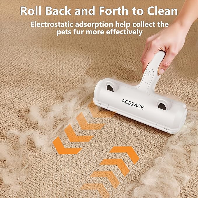 ACE2ACE Pet Hair Remover, Reusable Lint Roller for Cat and Dog Hair, White | Self Clean Cat Hair Remover with Dust Bin, Dog Hair Remover for Couch, Furniture, Carpet, Sofa and Bedding