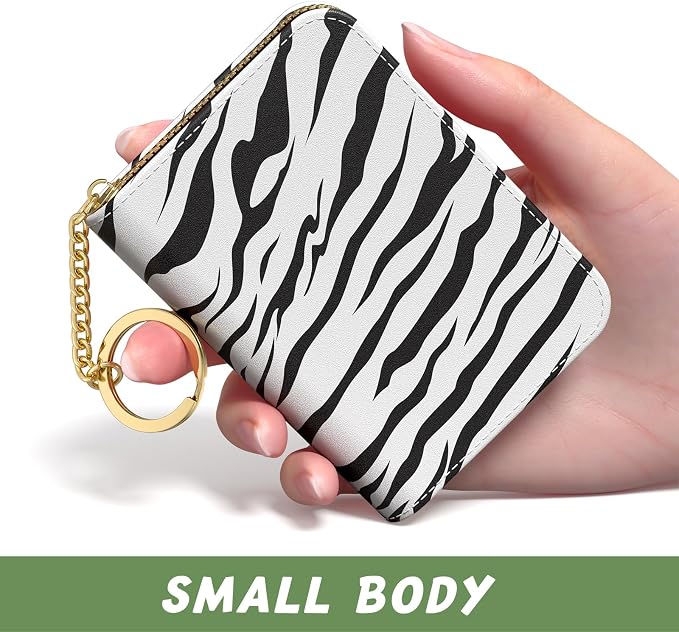 Aiawoxc Credit Card Holder, Small RFID Wallet Slim Leather Card Organizer Case with Zipper and Keychain, Stylish Zebra Print