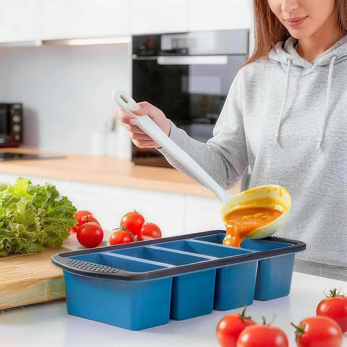 GORCI Silicone Soup Freezer Trays with Lids - 4 Pack, ½ cup, 1 cup, 2 cup and 4 cup - Perfect Portion Control for Broth, Sauce & Meal Prep ，100% Platinum Silicone BPA-Free, Flexible, Dishwasher Safe