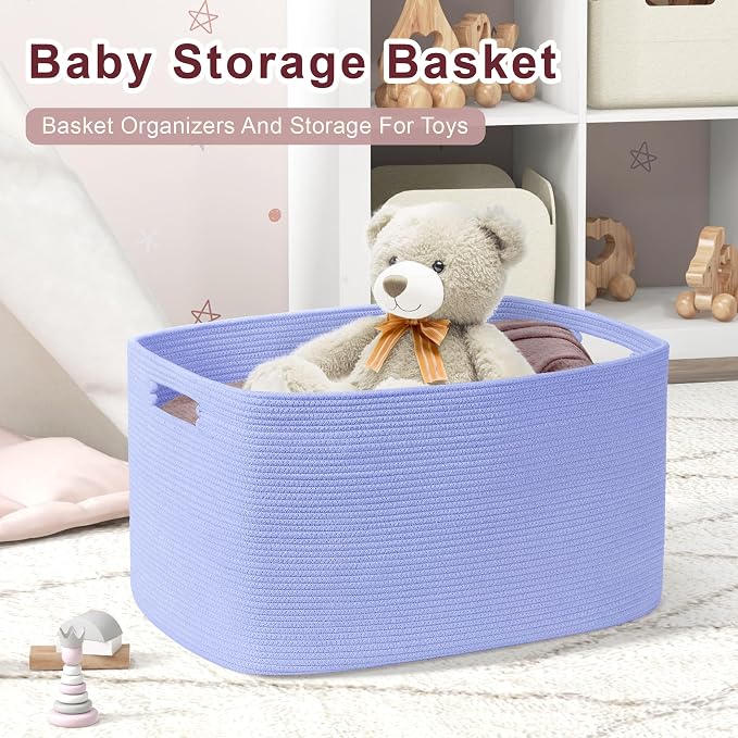 72L Large Woven Laundry Basket Hamper with Handles, Blue Purple | 22"x17"x12", collapsible wicker hamper, storage for dirty clothes, toys, blankets, gifts, living room, bedroom, bathroom