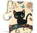 Aiawoxc Credit Card Holder, Small RFID Wallet Slim Leather Card Organizer Case with Zipper and Keychain, Cute Cat