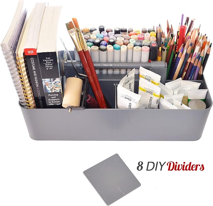 -Large Portable Caddy, DIY Dividers, 8 Compartments, School Office Supplies Home Business Organizer,Portable Basket with Handle Storage Made in USA (3 PACK, Orion Gray)