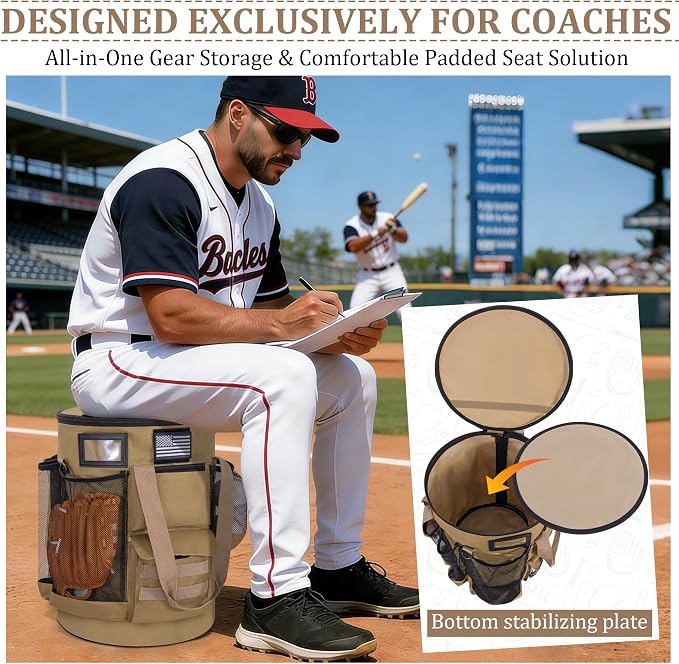 Baseball Bucket Bag, Tactical Style Softball Bucket Cover for 6 Gallon Bucket, Coaching Accessories Organizer with Multiple Pockets for Bat, Gloves, Scoreboard