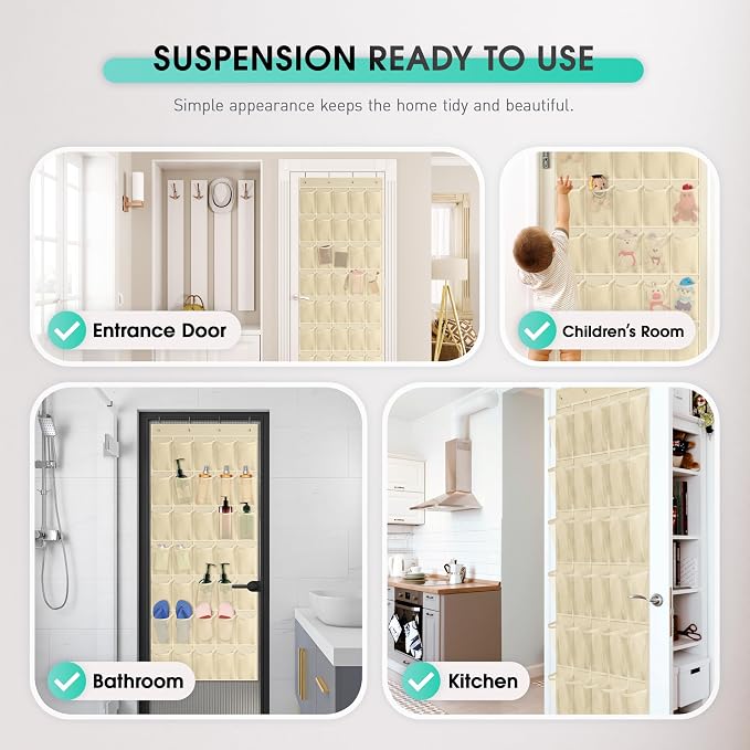 WVM Over the Door Shoe Organizer with 35 Breathable Mesh Pockets, Hanging Shoe Organizer for Door with 4 Metal Hooks, Large Capacity Closet Storage for Shoes, Accessories