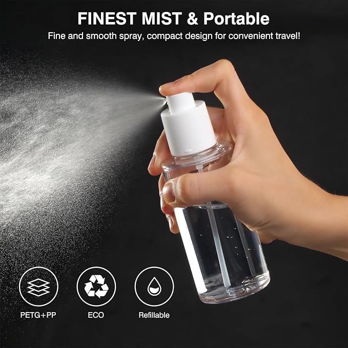 Boenoea Small Spray Bottle,Travel Spray Bottles Plastic Portable Refillable Empty Bottles for Outgoing - Leak Proof - Clear