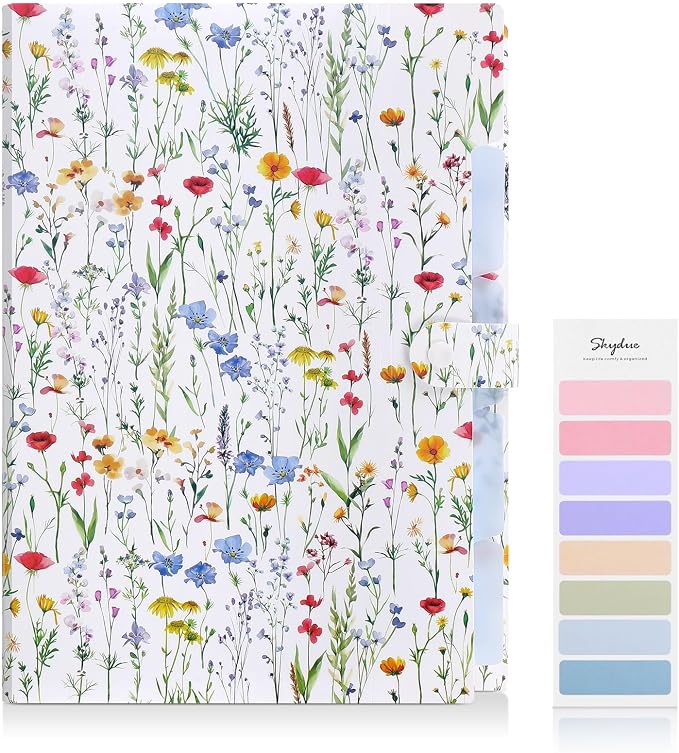 SKYDUE Accordion File Organizer, Floral Expanding File Folders with 5 Pockets, Cute Document Organizer for Paper Bills Receipt Storage, School Office & Hospital Supplies Letter/A4 Size Fresh White
