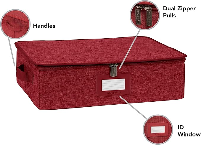 Covermates Keepsakes Zip-Top Storage Box Set, 3 Pack Heavy Duty Polyester Organizer Bins, Stackable Design, ID Window, Reinforced Handles, Closet Home Storage, Red Heather