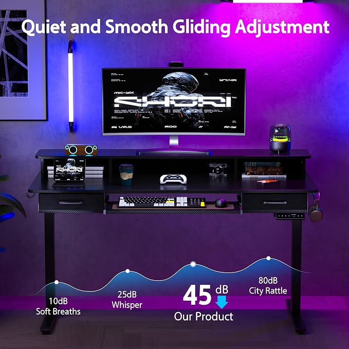 WALKINGDESK 63x24 Inches Electric Standing Desk with Keyboard Tray, Height Adjustable Stand up Desk with 2 Drawers, Ergonomic Sit to Stand with Storage Monitor Stand, Computer Table, Black