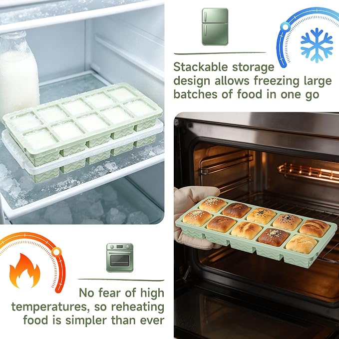 Aopigavi 2-Pack Ice Cube Trays, 10 Cubes 2 Tbsp. Silicone Freezer Molds with Lids, Reusable Ice Trays for Freezer, Kitchen, RV, Cocktail, Whiskey, Coffee, Soup & Food, BPA Free, Dishwasher Safety