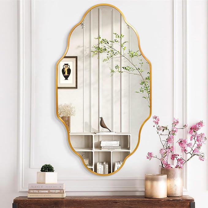 Gold Bathroom Mirror -Wall Decor 20" x 36" Modern Mirror with Aluminum Alloy Frame for Bathroom, Bedroom, Living Room, Dining Room, Cloakroom, Entryway