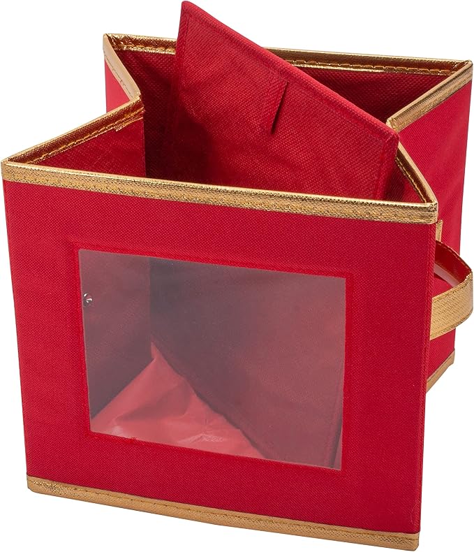 Simplify Holiday Salad Plate Dinnerware Storage Box | 9.45 Inch | Christmas China | 12 Felt Dividers | Tableware Setting | Red