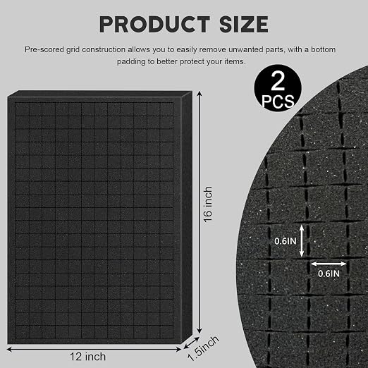 Pick and Pluck Foam Sheets, 2Pcs 16 x 12 x 1.5 Inch Pick Apart Foam Inserts for Camera Storage, Crafts, Tool Box, Storage Drawer