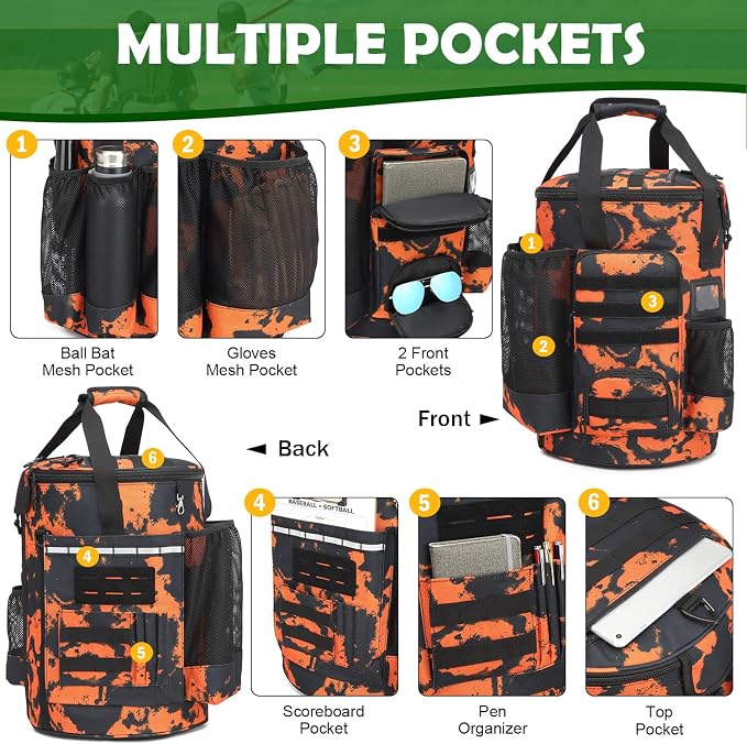 Baseball Bucket Bag, Softball Coaches Bags Fit 6 Gallon Buket | Baseball Coaching Accessories Organizer with Anti-Slip Bottom & Multiple Pockets for Bat, Gloves, Scoreboards