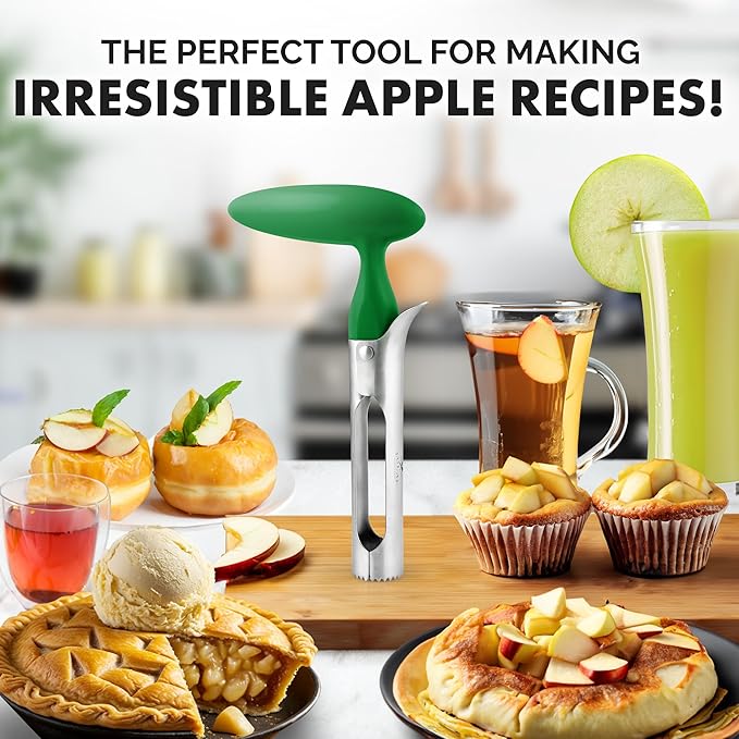 Zulay Kitchen Ultra Sharp Apple Corer Tool - Stainless Steel, Sharp & Serrated Blade Cores in Seconds - Easy to Use & Clean, Durable Apple Core Remover for Apples & Small Fruits - Green