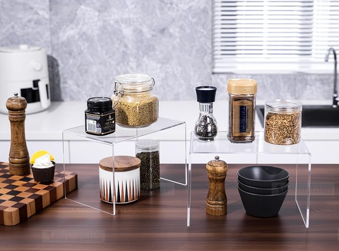 CLAY TONI 1-PC Large Clear 5mm Thick Acrylic Display Risers, 10.5x7x7 Inch | For Kitchen Organizer and Storage,Display Food, Pantry Cabinet Shelf, Retail Display
