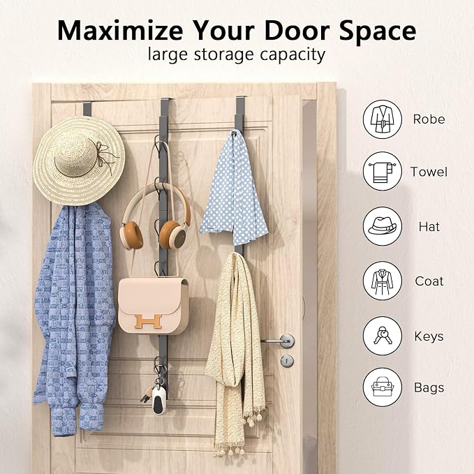 TOMIR Over The Door Hooks 3 Pack, Door Coat & Bag Hanger, Over The Door Purse Organizer, Clothes Hanger, and Towel Holder, Noiseless & No Scratch, 28.3 Inches,Black
