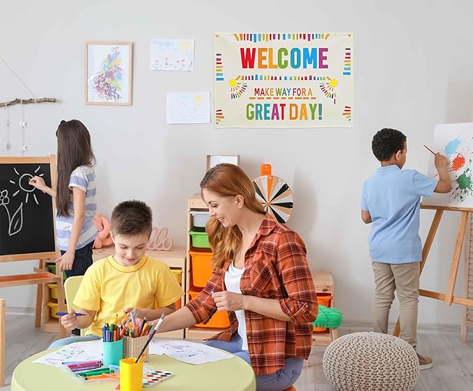 Welcome Party Banner Decor Accessories-Rectangular Canvas Banner Poster Wall Sign-Entryway Outdoor Garden Front Door Flag-Birthday Anniversary Wedding Christmas Gift-Welcome Make Way