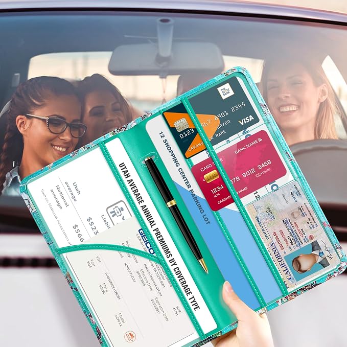 CoBak Car Registration and Insurance Holder | Vehicle Glove Box Organizer, Auto Truck Compartment Document Case with Magnetic Closure for Insurance & Driver License