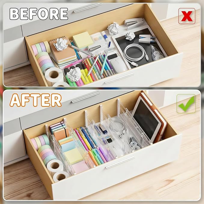 LETGO 8 Pack Drawer Dividers 6" High - Tall Acrylic Drawer Divider for Clothes, 12.3-18" Adjustable Dresser Deep Drawer Dividers,Expandable Dresser Separators for Kitchen Office Baby Clothing (8)