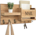 Lwenki Mail Organizer for Wall Mount – Key Holder with Shelf Includes Letter Holder and Hooks for Hallway Farmhouse Decor – Rustic Wood with Flush Mounting Hardware (16.5” x 9.1” x 3.4”) (Wood)