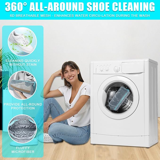 Shoe Washing Machine Bag, 2 Pack Shoe Laundry Bags for Washer and Dryer, Reusable Sneaker Wash Bag with Self-Locking Zipper, 360° Deep Cleaning, Protects Shoes and Washer(Gray)