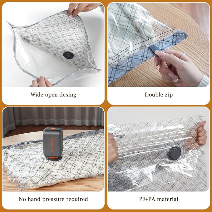 Travel Vacuum Storage Bags with USB Electric Pump, 12 Pack Compression Seal Bags for Luggage and Suitcase, Space Saver for Clothes and Clothing