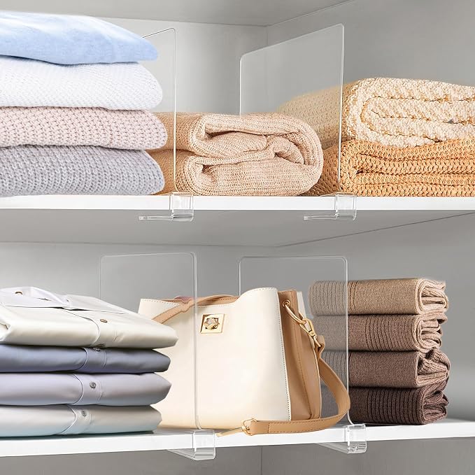 11 Inches Tall [Extra Tall Version] Shelf Dividers for Closet Organization and Storage, 10 Pack Purse Organizer for Closet Acrylic Bookshelf for Organization, Perfect for Sweater Shirts Handbags