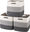 OIAHOMY 13 Inch Cube Storage Bins, 3-Pack Cotton Rope Woven Baskets for Organizing, Insert Storage Baskets for Shelves, Baby Nursery, Closet Organizer, 13 * 13 * 12.6IN, Gradient Gray