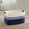 60L Woven Laundry Basket Hamper with Leather Handles,Navy | 21"x15"x11", collapsible wicker hamper, storage for dirty clothes, toys, blankets, gifts, living room, bedroom, bathroom