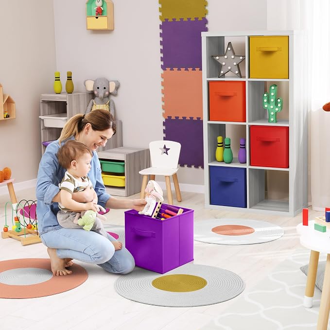 Sorbus 13 Inch Fabric Storage Cubes - Sturdy Collapsible Bins With Handle - 6 Foldable Baskets for Organizing Clothes, Toys, Books - Multi Colored Storage Baskets for Shelves, Kids Room, Closets