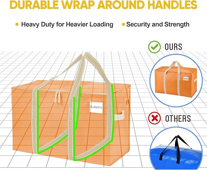 VENO 10 Pack Heavy Duty Moving Bags, Extra Large Storage Bags with Reinforced Handles & Strong Zippers, Foldable & Reusable Moving Box Alternative for Clothes & Dorm Storage