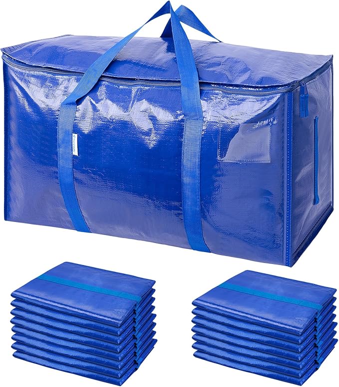 TICONN 16 Pack Extra Large Moving Bags with Zippers & Carrying Handles, Heavy-Duty Storage Tote Moving Boxes for Space Saving (16 PK, 18 Gallon)