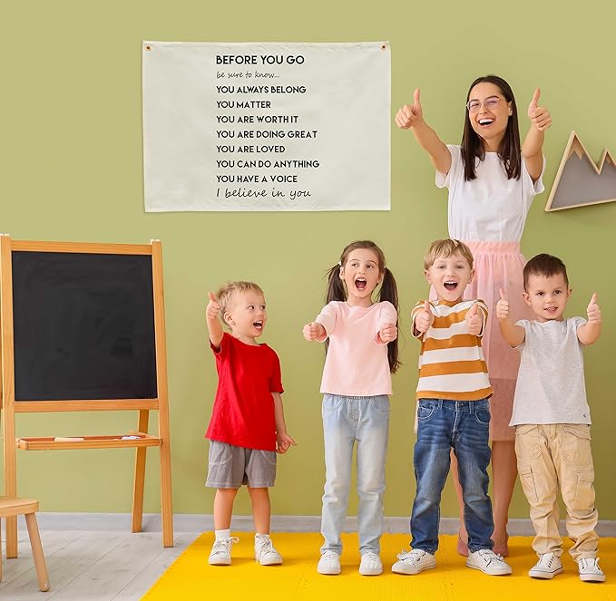 Classroom Wall Flag Decor-Teacher Gift-Inspirational Back to School Wall Banner Decor-Before You Go-Hanging Rectangular Canvas Banner for Classroom Teacher Office Reading Corner-28.5x20 In