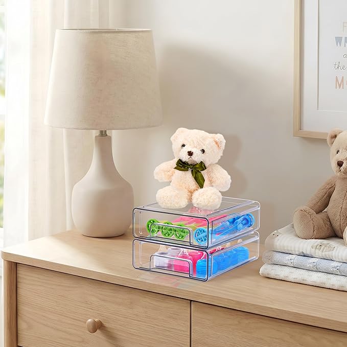 Sorbus Medium Clear Stackable Storage Drawers 4-Pack Plastic Organizer Bins with Handles Pull-Out Drawers for Bathroom Closet, Medicine, Cabinet, Pantry Storage, Baby Bottle Organizer